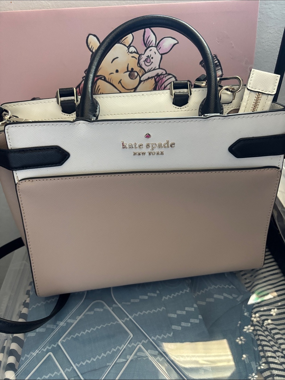 kate spade Two-Tone Blush, White & Black Structured Satchel
